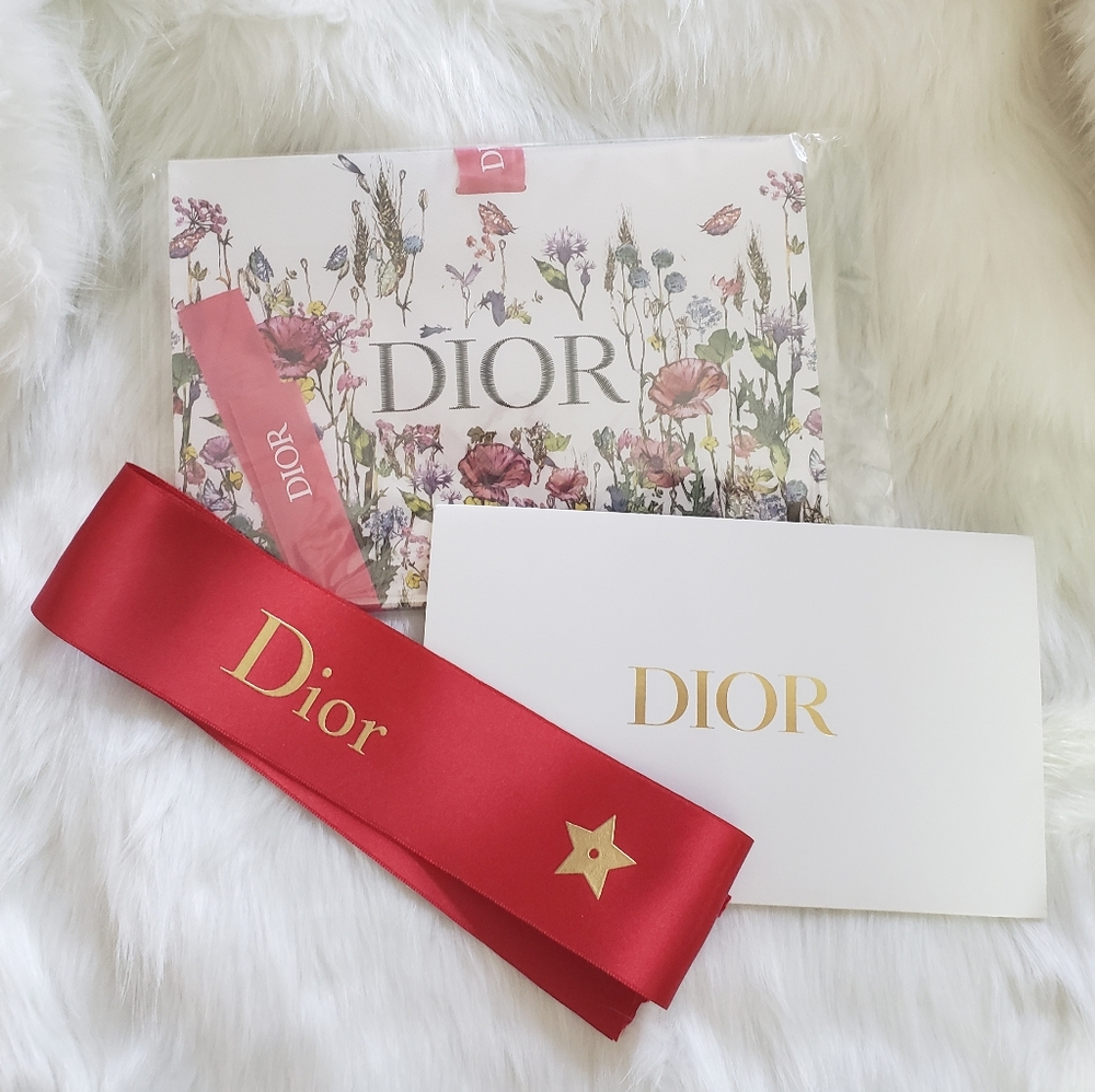 Dior holiday gift bag, card and ribbon